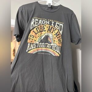 Gray Short Sleeve Tee with Vintage Beach Graphic